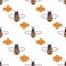 Bees, honey vector seamless pattern in brown and orange