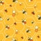 Bees and honeycombs seamless pattern Vector on yellow honeycomb background.