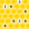 Bees, honeycombs and sunflowers, Ñolorful seamless pattern