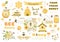 Bees set honey clipart Hand drawn bee honey elements Hive honeycomb pot beekeeping Text phrases illustrartion