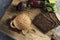 Beet burger sandwich on a table