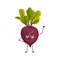 Beet character with emotions of hero, brave face, arms and leg.