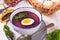 Beet green soup with egg