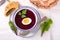 Beet green soup with egg