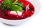 Beet summer cold soup with noodles