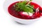 Beet summer cold soup with noodles