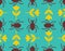 Beetle and flower pattern seamless. Insects and flowers background. Baby fabric texture