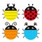 Beetle lady bug set. Insect animal collection. Ladybug, ladybird. Cute cartoon kawaii smiling baby character. Funny horns.