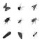 Beetle, wasp, bee, ant, fly, spider, mosquito and other insect species. Various insects set collection icons in black