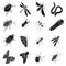 Beetle, wasp, bee, ant, fly, spider, mosquito and other insect species. Various insects set collection icons in black