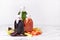 Beetroot Carrots Orange Green Apple Healthy Juice Detox Juice in Bottle Healthy Diet Food Horizontal Copy Space