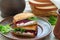 Beetroot, feta and lettuce sandwiches with rye bread