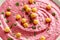 Beetroot Hummus with chickpea, olive oil, lemon and pita bread