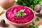 Beetroot hummus. Healthy vegan appetizer