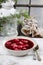 Beetroot red borsch with polish dumplings uszka