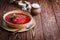 Beetroot red borsch, Ukrainian cuisine, vegetarian soup
