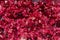 Beetroot risotto extreme close up - Healthy food full frame background. Top view organic beetroot rice macro photography.