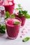 Beetroot smoothies in glass