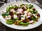 Beets salad with feta cheese on wooden table