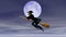 Befana on flying broom on the background of the full moon