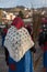 Befana, Old Peasant Woman With Kerchief, Shawl and Broom in Public Ground