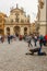 Beggar, homeless kneeling begging in Prague
