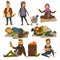 Beggars and or vagrant homeless people vector flat isolated icons