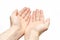 Begging sign isolated hands of a poor man on white background