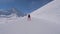Beginner Skier Woman Is Skiing Down The Slope Background Snowy Mountains
