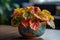 Begonia With Colorful, Patterned Leaves In A Colorful And Playful Ceramic Pot In A Cheerful And Lively Apartment. Generative AI