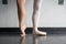 Behind the Ballet dancer`s pointe shoes