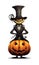 Behold the wicked pumpkin creature, its arms and legs protruding from a shroud of black fabric