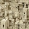 Beige abstracted 3D city with organized chaos and robotic motifs (tiled)