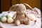 beige baby bunny with ears down cute kits knitted toys