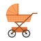 Beige baby carriage on isolated white background in flat design. Vector illustration