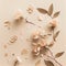 a beige background with flowers and fallen petals. Generative AI