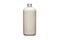 Beige bottle with metal aluminum cap isolated on white background. Cosmetic bottle with dispenser liquid container for