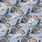 Beige and brown flowers on seamless botanic pattern. Light blue background