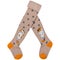 Beige children`s tights with a cute pattern, half folded, on a white background