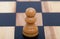Beige colored wooden pawn on back square