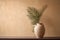 beige concrete decor interior design green vase home wall sunlight shadows. Generative AI.