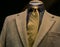 Beige Corduroy Jacket With Black Striped Shirt and Yellow Tie