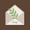 Beige envelope with olive branch and message Sorry