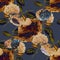 Beige fond and flowers Hydrangea on blue background. Seamless pattern for design.