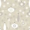 Beige glass balls and lace snowflakes seamless pattern