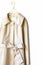 Beige or greige elegant trench coat with ribbon isolated over white