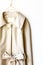 Beige or greige elegant trench coat with ribbon isolated over white