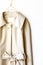 Beige or greige elegant trench coat with ribbon over white