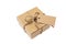 Beige isolated recycle gift box with tag on a white background