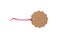 Beige isolated recycle scallop tag with red elastic band top view on a white background